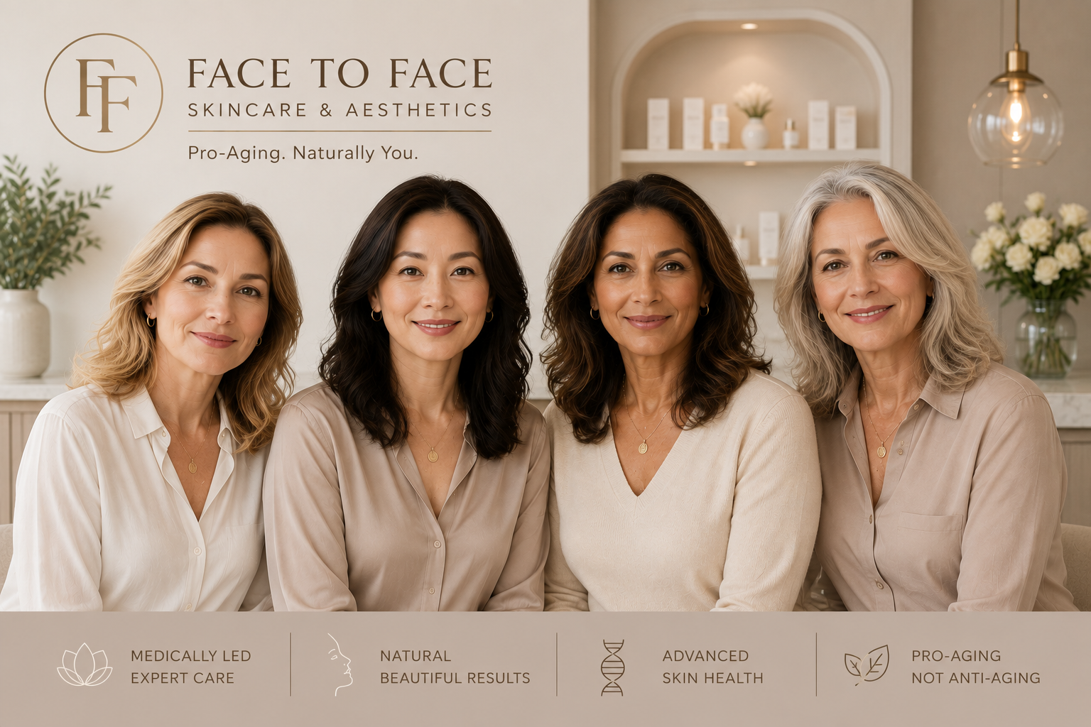 Women of different ages with natural, confident skin