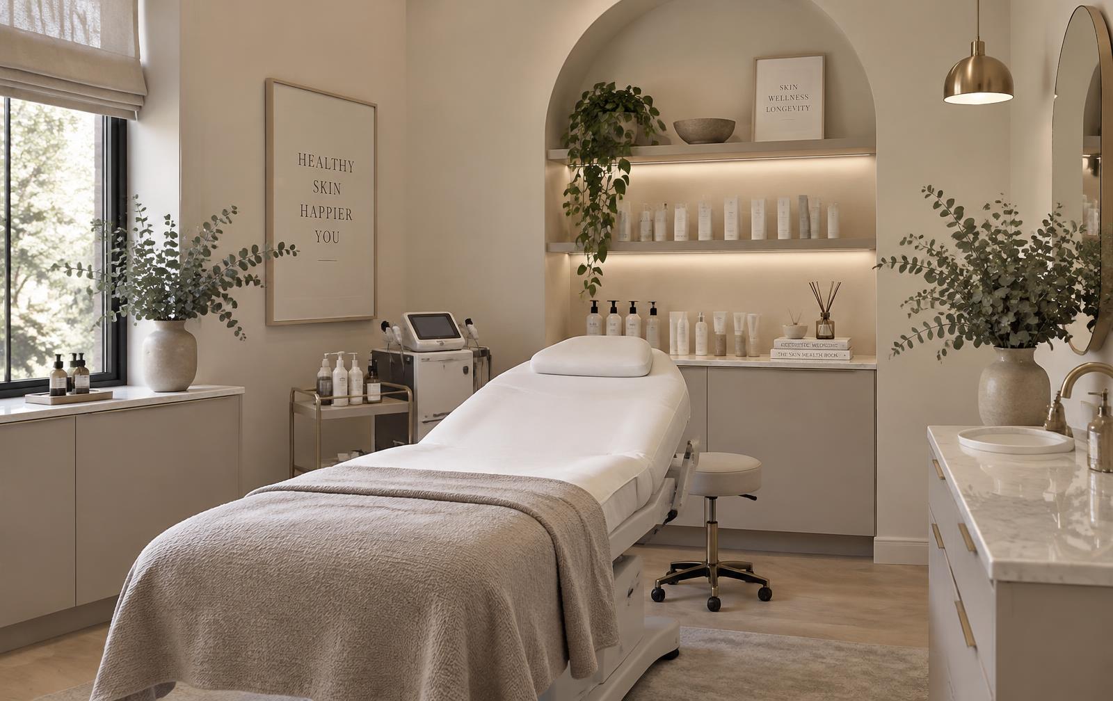 The calm treatment room at Face to Face clinic